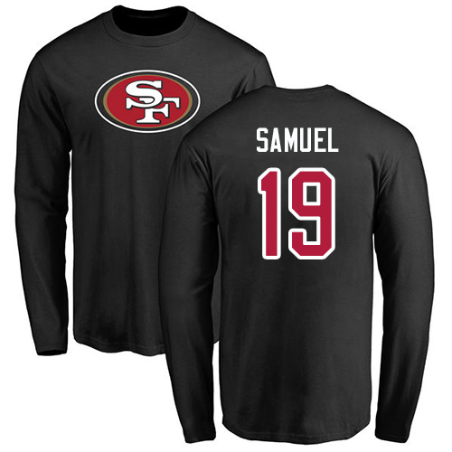 Men San Francisco 49ers Black Deebo Samuel Name and Number Logo #19 Long Sleeve NFL T Shirt